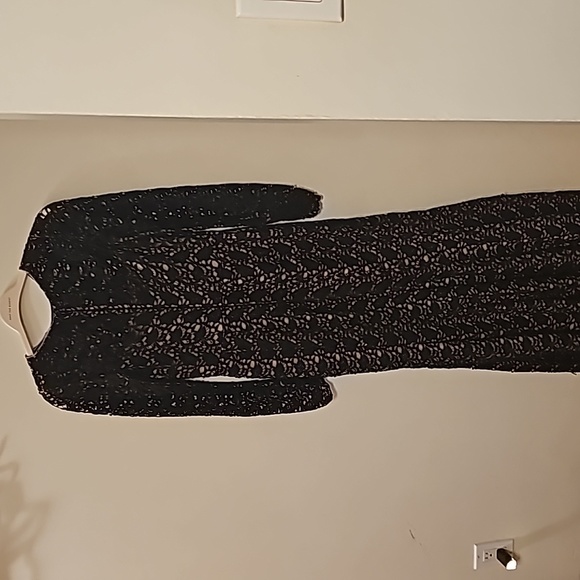 Carmen Marc Valvo Size 6 Courtess Gown Maxi Shift Dress Black Lace Long Sleeves - Picture 2 of 3